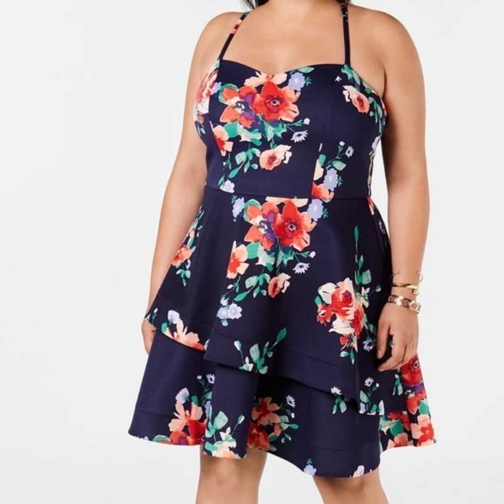 108. NWT Sequin Heart A Line Black Floral Print Ruffle 24 Dress
